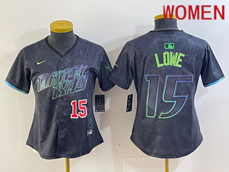 Women Tampa Bay Rays 15 Lowe Black City Edition Nike 2024 MLB Jersey style 3